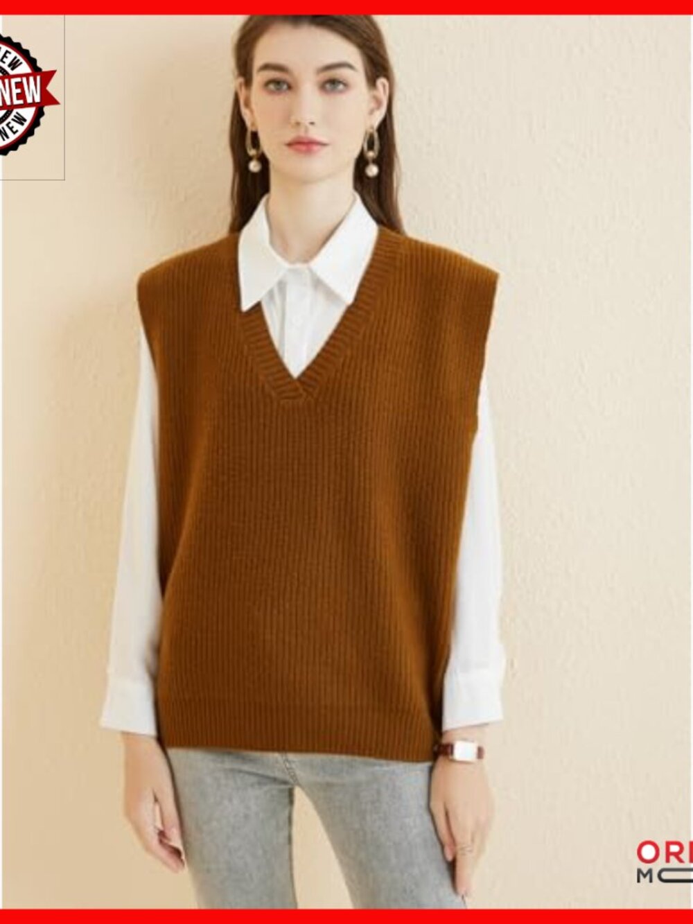 Women's Merino Wool V-Neck Sweater Vest Sleeveless Knit Casual - Picture 3 of 6